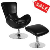 Flash Furniture CH-162430-CO-BK-LEA-GG Egg Series Black Leather Side Reception Chair with Ottoman 